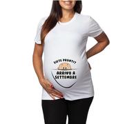 Tshirt Lunga da Donna Ideale per Il Premaman - Maschietto Arrivo a Settembre - Maglietta Premaman - Regalo Futura Mamma - Idea Regalo per Futura Mamma