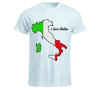 Tshirt Maglia Bianca I Love Italia - Unisex - Cotone 100% - Casual - Regalo Perfetto - Collezione Italiana