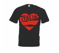 Tshirt Maglia Cotone Nera Uomo Donna - Taglie Disponibili - Cotone Morbido - Frase Italia Cuore Rosso - Casual e Sportivo - Collezione Moda