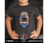 TSHIRT MAGLIETTA AMERICAN PUG USA CANE AMERICA STATI UNITI DOG DREAM ROUTE 66