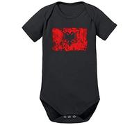 TShirt-People Body per neonato con bandiera dell'Albania vintage Nero 3-6 Mesi