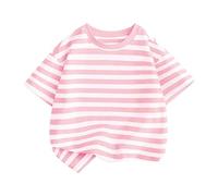 -Tshirt per manica corta, collo alto, a righe, casual, per uscire, per ragazze o ragazze T Shirt pallet ragazza, Colore: rosa., 11-12 Jahre