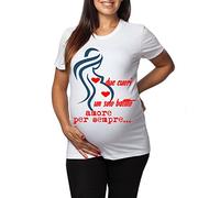Tshirt Premaman Divertente Due Cuori Un Solo Battito Amore per Sempre - Tshirt Simpatiche e Divertenti - Maglietta Lunga da Donna Gravidanza Divertente Stampa Natale