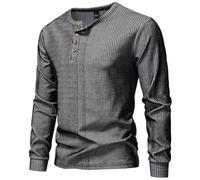 Tshirt Uomo - Maglietta Uomo Palestra Maglietta a Maniche Lunghe con Quattro Bottoni Comoda Camicia Casual con Scollo Rotondo da Indossare Tutti i Giorni e dallo Stile Versatile