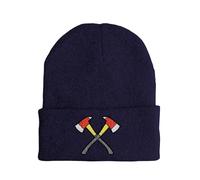 tshirtladen Cappello a maglia dei vigili del fuoco ricamato - Cappuccio invernale con asce incrociate - Forze Firefighter Hauberl Kappl Batschkapp Servizio di soccorso Humor Statement, blu navy