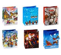 TSI 82028 Sacchetti da Regalo, 4 Motivi di Natale, Misura 14 11 X 6,5 Cm, Confezione da 12 Pezzi