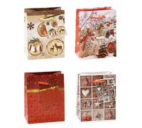 TSI 83029 Sacchetti da Regalo, 4 Motivi di Natale, Misura 14 X 11 X 6,5 Cm, Confezione da 12 Pezzi
