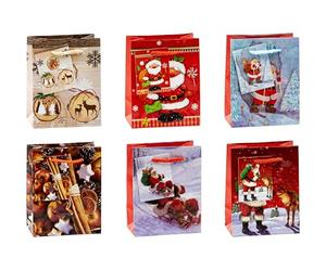 TSI 84027 Sacchetti da Regalo, 6 Motivi di Natale, Misura 14X 11 X 6,5 Cm, Confezione da 12 Pezzi