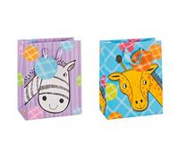 TSI 85015 Sacchetti da Regalo, 2 Motivi Assortiti: Zebra E Giraffa, Misura 23 X 18 X 10 Cm, Confezione da 12 Pezzi