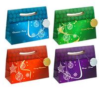 TSI 86417 Sacchetti da Regalo, 4 Motivi Elegante di Natale Con Applicazioni d'Argento/Dorato, Misura 26 X 32 X 13,5 Cm, Confezione da 12 Pezzi