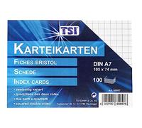 TSI - Cartoncini per appunti DIN A7, a quadretti, bianco, 100 pezzi