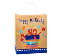 TSI Confezione da 6 sacchetti regalo in carta kraft Happy Birthday, misura grande (altezza x larghezza x profondità) 32 x 26 x 13,5 cm, art. n. 88315