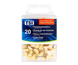 TSI N° 48360 - Spille per bacheca standard, in vero legno, confezione da 20 pezzi