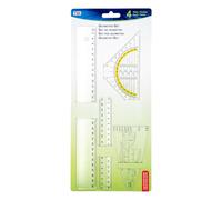 TSI Set di Geometria da 4 Pezzi in Plastica Trasparente, Squadra da 16 cm, Righello da 30 cm, Righello da 17 cm e Parabola, Cod. Art. 46294
