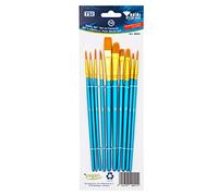 TSI Set di pennelli in nylon da 10 pezzi, con dimensioni 1,2,2/0,3,5 (pennello rotondo) - 2,8 (pennello per gatto) - 4,6,5/8 (pennello piatto), art. n. 49041