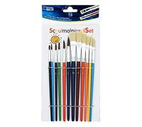 TSI Set di pennelli per pittura scolastica, 12 pezzi, pennelli per capelli (dimensioni 1,2,4,6,8 e 10) - Pennello per setole (dimensioni 4,6,8, 10, 12 e 14), fusto laccato colorato, art. 49111