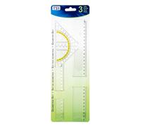 TSI - Set di Strumenti da Disegno in Plastica Trasparente, 3 Pezzi (Righello 30 cm, Righello 17 cm, Squadra 16 cm) con Bordo Inchiostro