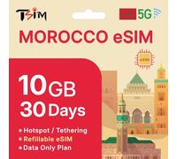 TSIM eSIM Marocco 30 Giorni - 5GB Dati Alta Velocità | Attivazione Automatica | Hotspot Consentito | QR Code via Email entro 24 Ore | Solo Dati, Nessuna Voce