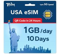 TSIM eSIM prepagata USA per i viaggi |1GB/10Days 5G Speed |Solo dati Nessuna voce | Attivazione automatica |Codice QR eSIM inviato via e-mail entro 24 ore dalla spedizione|Scansiona il codice QR e