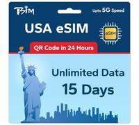 TSIM USA eSIM 15 Giorni | Dati Illimitati | Multi-Operatore 5G | Attivazione Automatica | Ricaricabile | Hotspot Consentito | QR-Code ricevuto via E-mail entro 24 Ore | Solo Dati