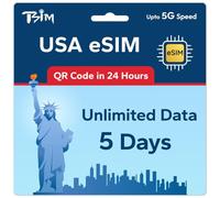 TSIM USA eSIM 5 Giorni | Dati Illimitati | Multi-Operatore 5G | Attivazione Automatica | Ricaricabile | Hotspot Consentito | QR-Code ricevuto via E-mail entro 24 Ore | Solo Dati