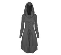 TSIRNK Abito da donna a maniche lunghe, con cappuccio, costume da rinascimento gotico, abito medievale, vintage, maglione casual, Halloween, top (grigio, L)