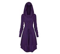 TSIRNK - Costume gotico da donna, abbigliamento medievale, costume da rinascimento con cappuccio per Halloween e Carnevale (viola, L)