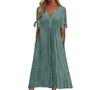 TSJDSKT Abiti estivi da donna casual floreale scava fuori pizzo scollo a V una linea prendisole Boho svizzero Dot manica corta ritorno a casa, verde 1, M