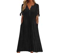 TSJDSKT Abiti estivi da donna casual floreale scava fuori pizzo scollo a V una linea prendisole Boho svizzero Dot manica corta ritorno a casa, Nero , XL