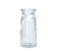 TSKDKIT Fiorito Vaso in Vetro Trasparente per Decorazione da Tavolo 24x10 cm Vase Stretto Moderno con Nastro Boho Vasi di Cristallo per Erba pampa, Tulipani, Rose, Ufficio Soggiorno