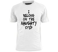 TSKKEFHH Mens I Belong On The Naughty Step Funny T ShirtWhiteL