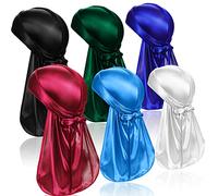 TSKNOMO 6 Pcs Seta Uomini Durag, Pack Durags Do Rags con coda lunga e cinghie larghe per uomini e donne, 6 colori