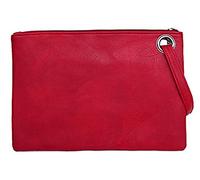 Tskybag - Pochette da donna, con cinturino da polso, da sera, grandi dimensioni, in pelle ecologica in poliuretano, Rosso, Large