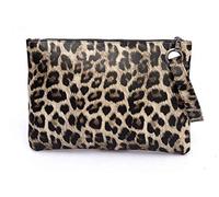 Tskybag - Pochette da donna, con cinturino da polso, da sera, grandi dimensioni, in pelle ecologica in poliuretano, Leopardo beige., Large
