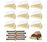 TSLBW 50 Pezzi Scatole per torte triangolari, Scatola trasparente per torte con adesivi, Scatole individuali triangolari in plastica per dessert per Cheesecake, Budino, Panini, Sushi (Oro)