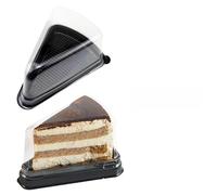 TSLBW 50 Pezzi Scatole per torte triangolari, Scatola trasparente per torte con adesivi, Scatole individuali triangolari in plastica per dessert per Cheesecake, Budino, Panini, Sushi (Nero)