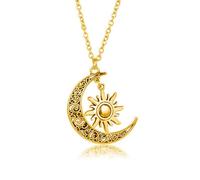 TSMORY Bellissima collana con ciondolo intarsiato a forma di sole e luna, delicata catena per clavicola alla moda, ornamento per il collo del sole e della luna, As shown in the figure, Metallo