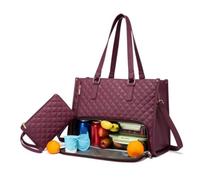 TSMORY Borsa per laptop con scomparto per il pranzo isolato per le donne grande borsa per il pranzo in pelle PU borsa per laptop, Porpora