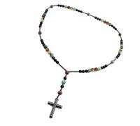 TSMORY Elegante collana con croce di perline con pietre per uomo religioso unisex collana spirituale, Cross size: 3cm*4.2cm Inner circle length: 70cm, Pietra vulcanica naturale