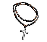 TSMORY Elegante collana con croce di perline con pietre per uomo religioso unisex collana spirituale, Cross size: 3cm*4.2cm Inner circle length: 70cm, Pietra vulcanica naturale