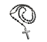 TSMORY Elegante collana con croce di perline con pietre per uomo religioso unisex collana spirituale, Cross size: 3cm*4.2cm Inner circle length: 70cm, Pietra vulcanica naturale
