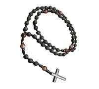 TSMORY Elegante collana con croce di perline con pietre per uomo religioso unisex collana spirituale, Cross size: 3cm*4.2cm Inner circle length: 70cm, Pietra vulcanica naturale