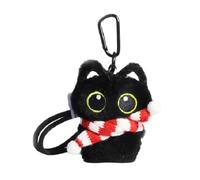 TSMORY Grazioso portachiavi in peluche a forma di gatto nero, accessorio unico da appendere per donne e studenti, Sciarpa Rossa e Bianca, Cat height 9.5 cm width 7.5 cm