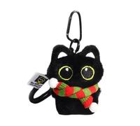 TSMORY Grazioso portachiavi in peluche a forma di gatto nero, accessorio unico da appendere per donne e studenti, Sciarpa rossa e verde, Cat height 9.5 cm width 7.5 cm