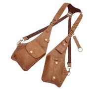 TSMORY Multifunzionale Punk Ascellare Crossbody Bag Cinghia Regolabile PU Pelle Unisex Accessori Viaggio, Marrone chiaro, Total length 62cm, width 15cm