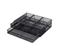 TSMORY Supporto per monitor con 2 cassetti portaoggetti pratico in rete metallica organizer da scrivania per computer portatile notebook PC monitor stampante