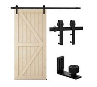 TSMST 5FT/152CM Binario per Porta Scorrevole Kit, Nero e Rustico Porta Scorrevole Kit Accessori con Guida a Pavimento Regolabile Scorrevole per Porta Singola Scorrevole