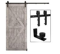 TSMST 7FT/213CM Binario per Porta Scorrevole Kit, Nero e Rustico Porta Scorrevole Kit Accessori con Guida a Pavimento Regolabile Scorrevole per Porta Singola Scorrevole