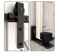 TSMST 9FT/274CM Binario per Porta Scorrevole Kit, Nero e Rustico Porta Scorrevole Kit Accessori con Guida a Pavimento Regolabile Scorrevole per Porta Singola Scorrevole