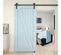 TSMST Kit per Porta Scorrevole 10FT/305CM, Nero, Rustico, Binario per Porta Singola, Guida a Pavimento Regolabile, Max 100kg